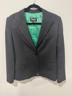 D&G Women's Gray Blazer with Green Satin Lining 46 Large